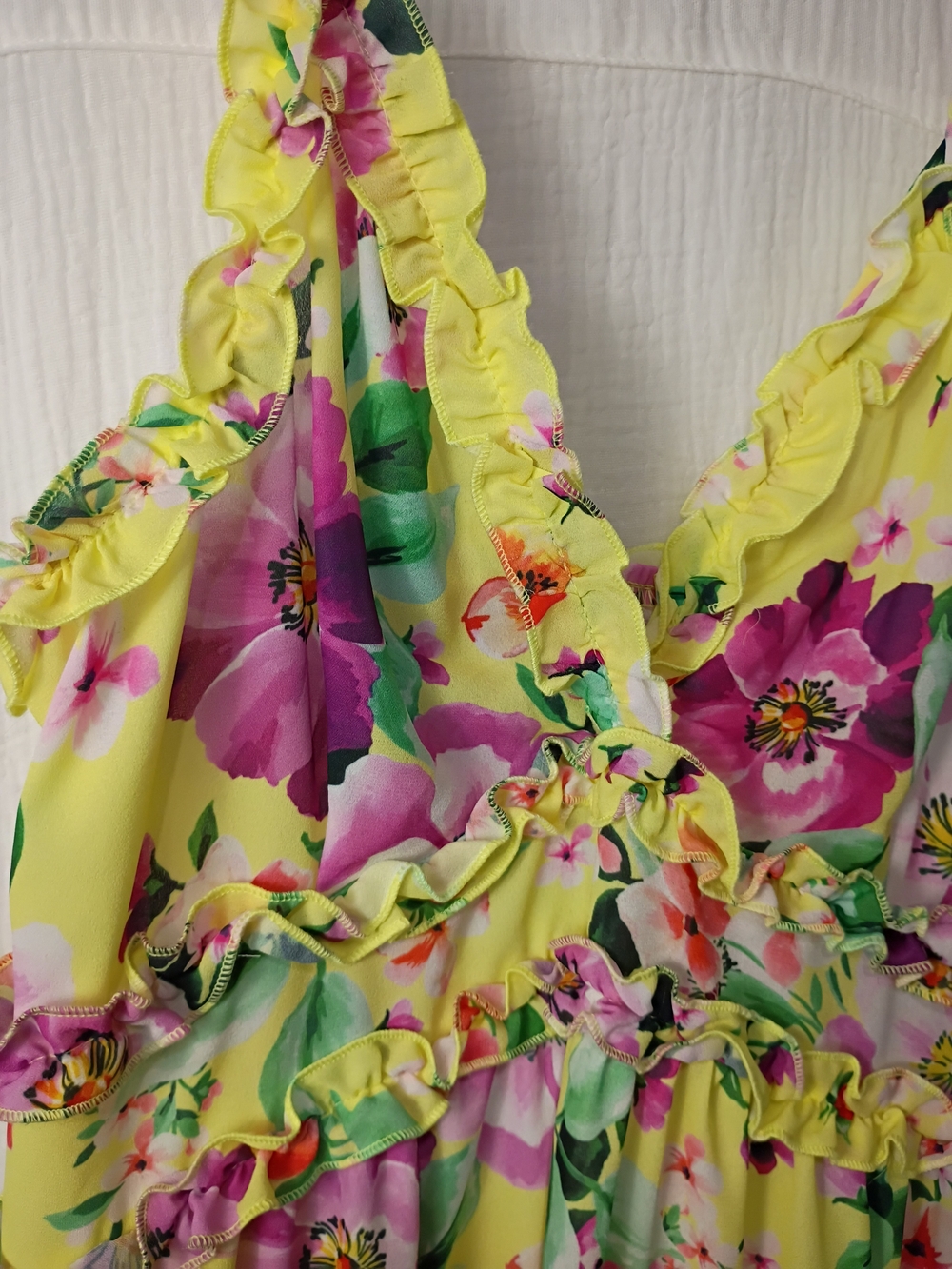 Haute Monde Yellow Floral Ruffle Mini Dress - SIZE Large NWT - Picture 5 of 10
